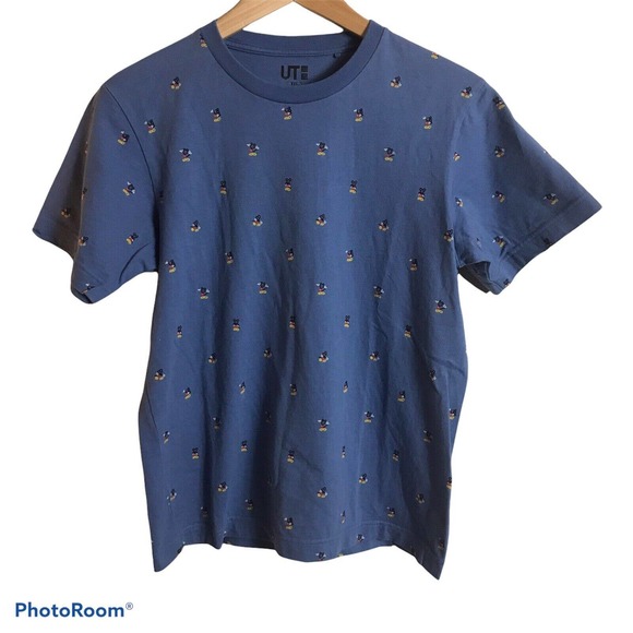 UT Uniqlo X Disney Women Blue Short Sleeve T-Shirt XXS All Over Mickey Print - Picture 2 of 4